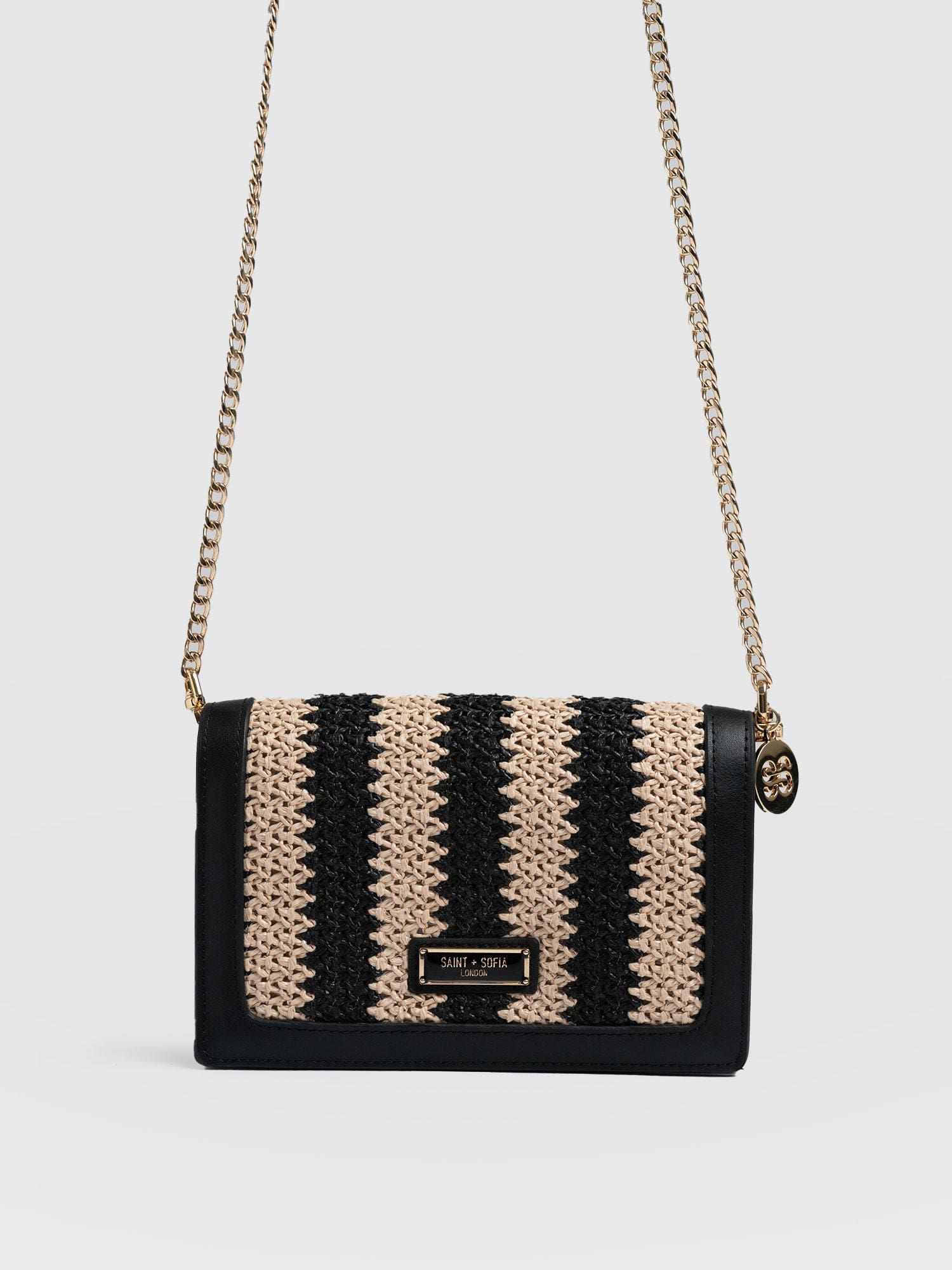 Primrose Chain Wallet Bag Beige/Black Raffia - Women's Bags | Saint + Sofia® USA