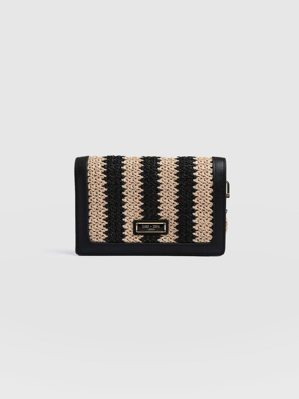 Primrose Chain Wallet Bag Beige/Black Raffia - Women's Bags | Saint + Sofia® USA