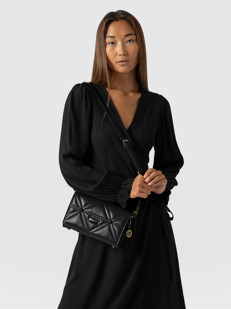 Quilted Keira Cross Body Bag Black - Women's Bags | Saint + Sofia® UK