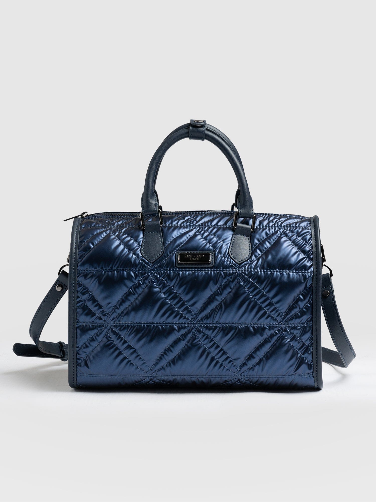 Quilted Maeve Duffle Bag Metallic Navy - Women's Bags | Saint + Sofia® UK