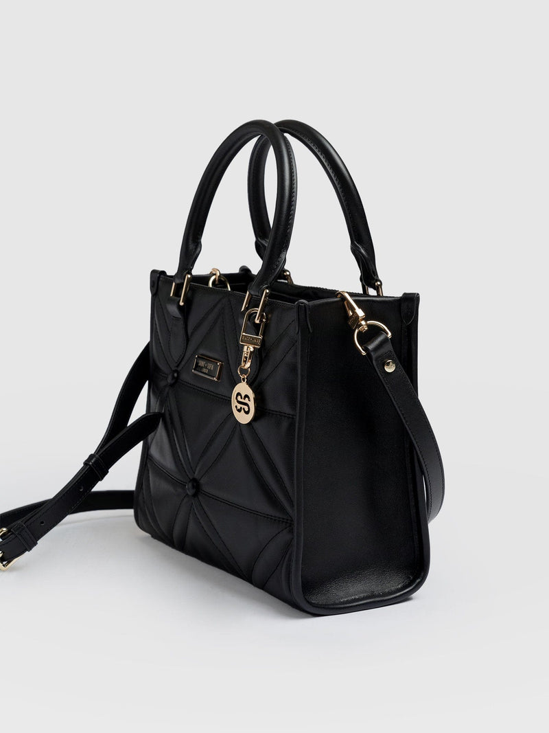 Quilted Mia Mini Tote Bag Black - Women's Bags | Saint + Sofia® UK