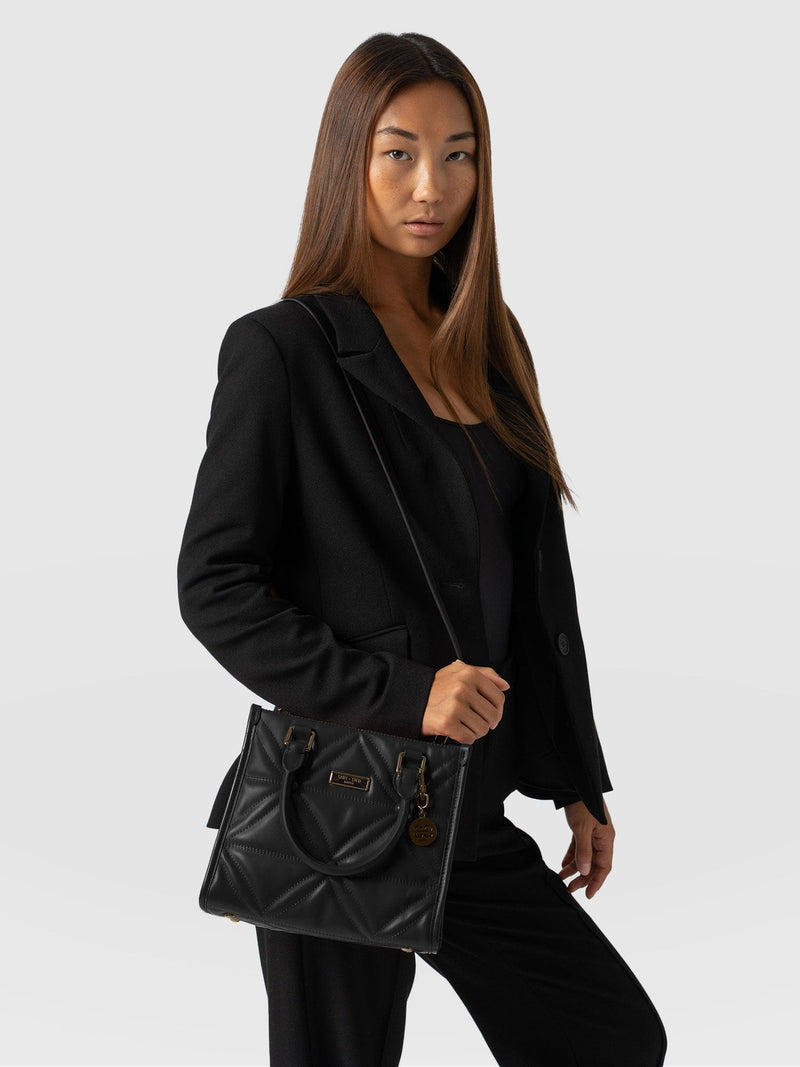 Quilted Mia Mini Tote Bag Black - Women's Bags | Saint + Sofia® UK