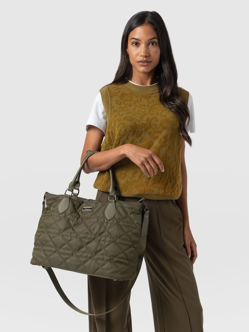 Quilted Selene Shopper Bag Khaki - Women's Bags | Saint + Sofia® US