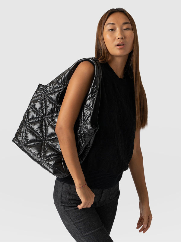 Quilted Stella Shoulder Tote Bag Black - Women's Bags | Saint + Sofia® UK