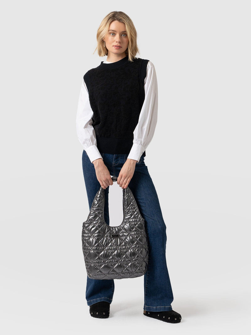 Quilted Stella Shoulder Tote Bag Gunmetal - Women's Bags | Saint + Sofia® US