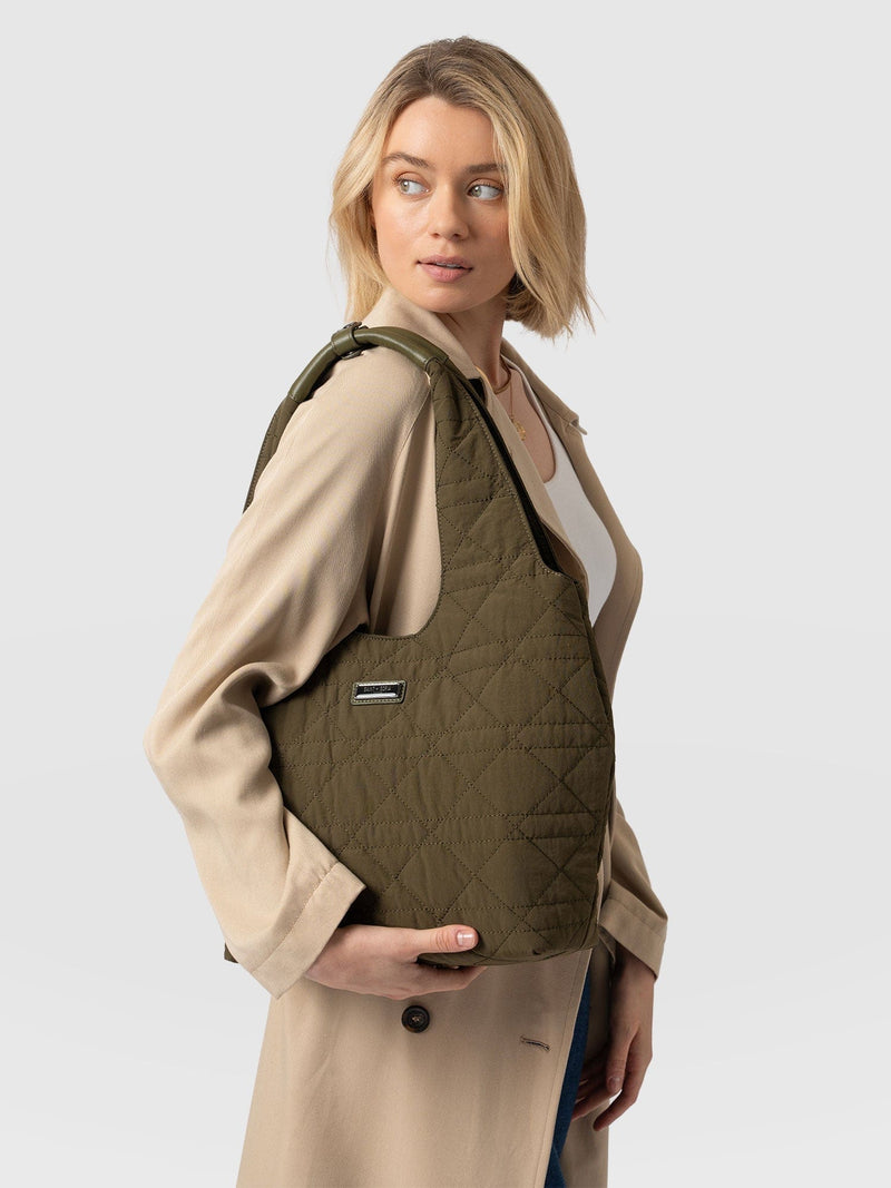 Quilted Stella Shoulder Tote Bag Khaki - Women's Bags | Saint + Sofia® US