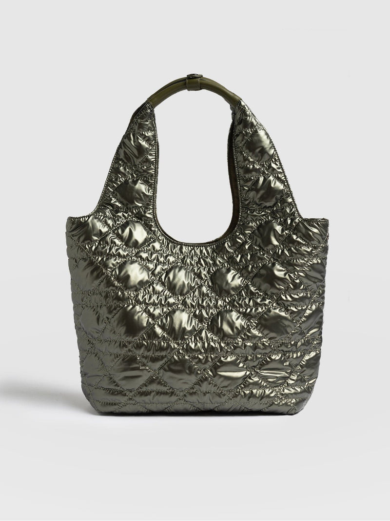 Quilted Stella Shoulder Tote Bag Metallic Khaki - Women's Bags | Saint + Sofia® US