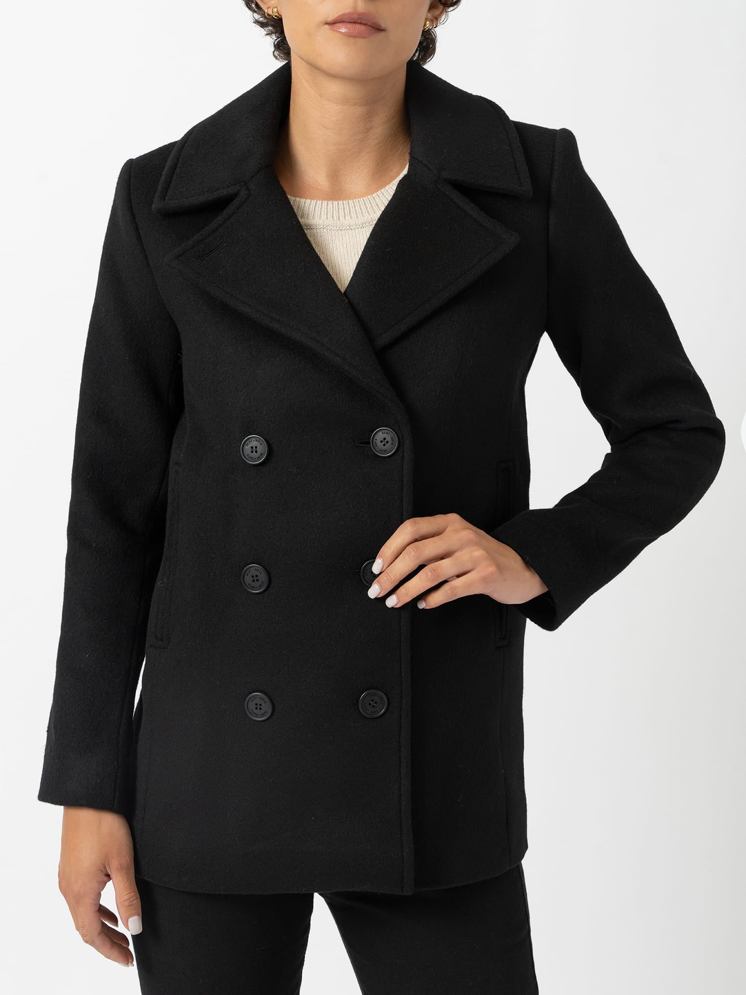 Quinn Pea Coat Black - Women's Coats | Saint and Sofia® USA