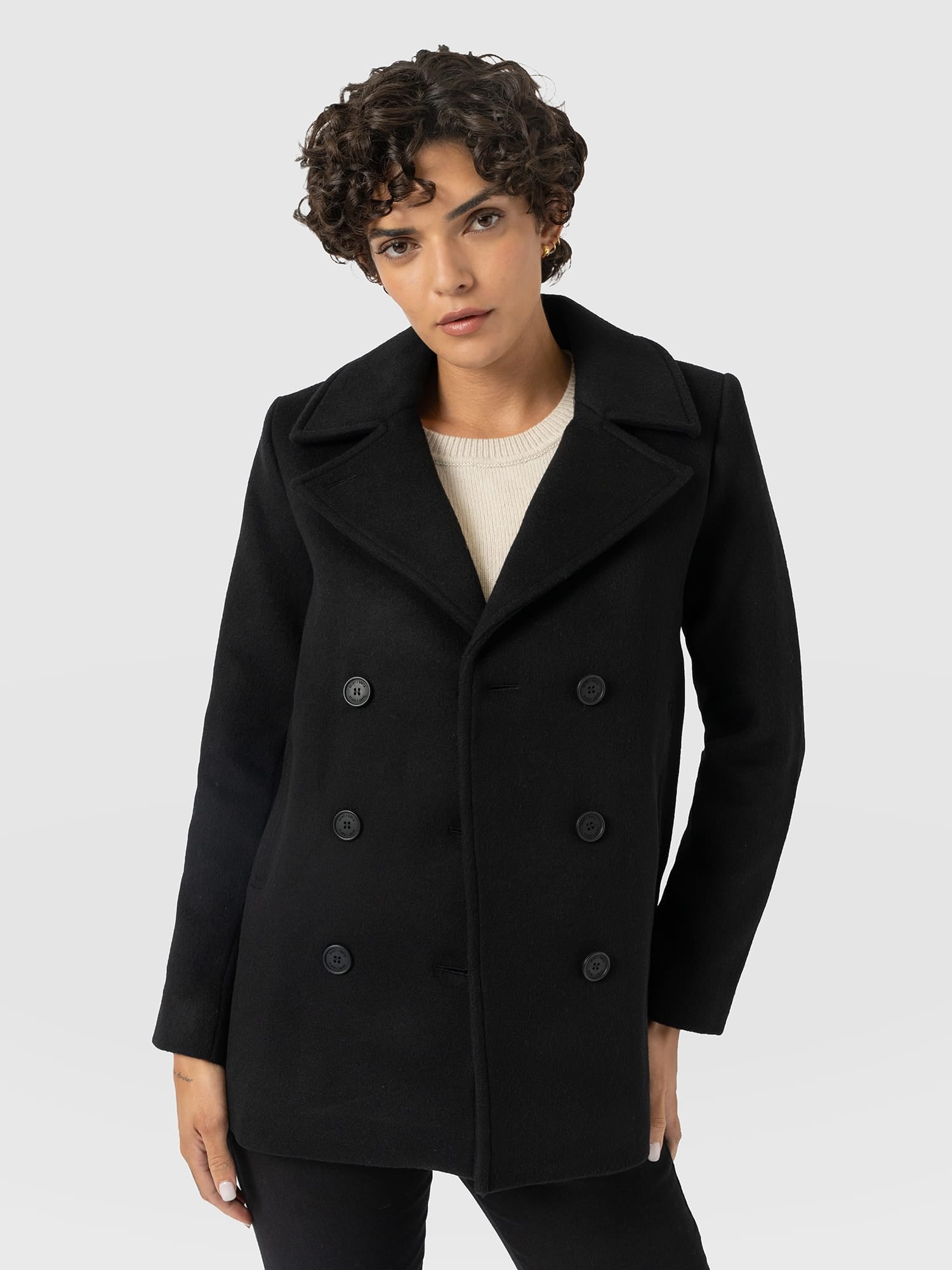 Quinn Pea Coat Black - Women's Coats | Saint and Sofia® USA