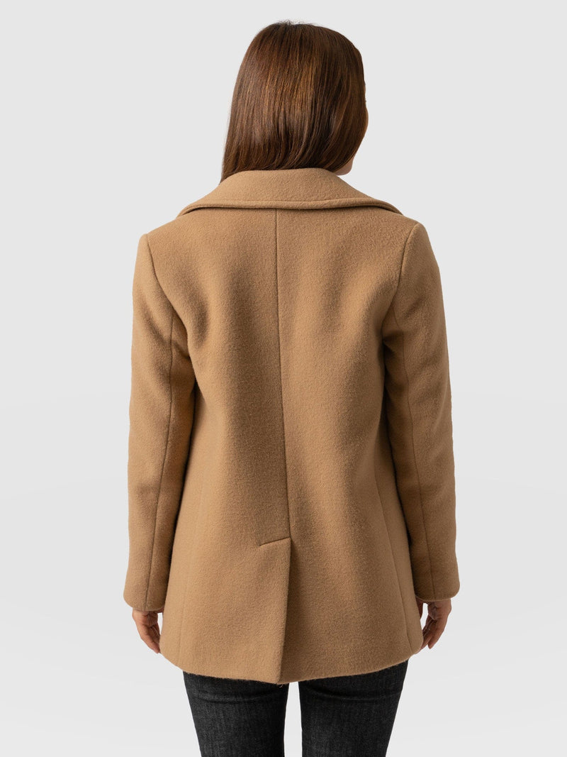 Merino Shearling Double-Breasted Coat - Luxury Brown