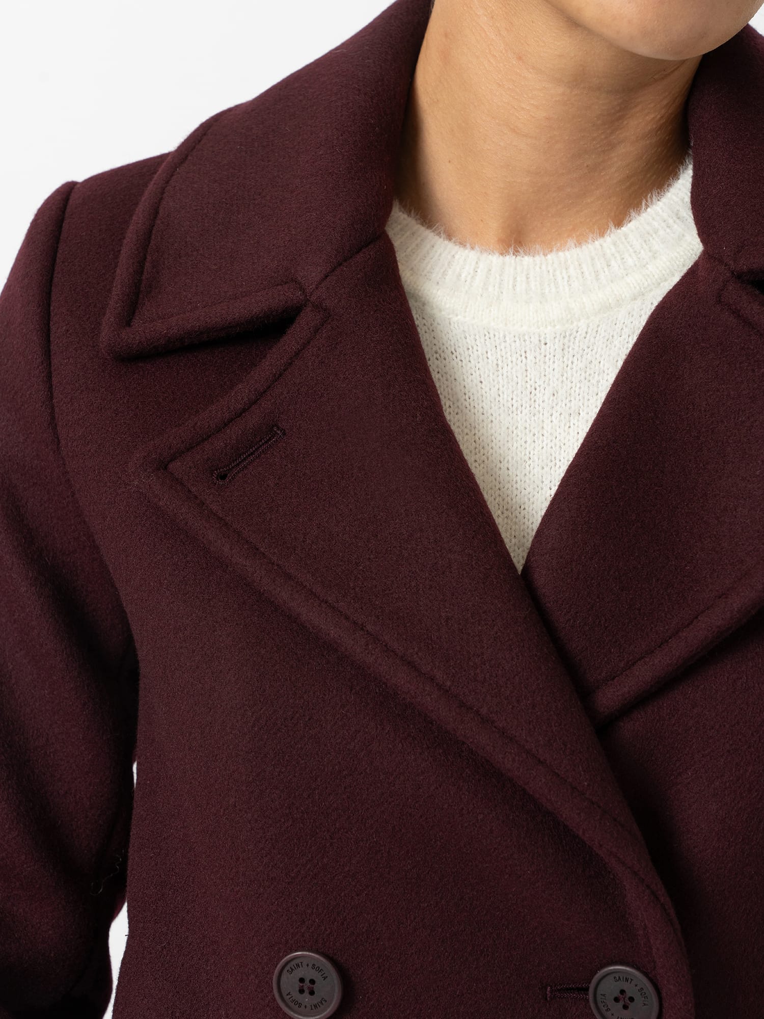Quinn Pea Coat - Maroon - Women's Outerwears | Saint and Sofia® USA