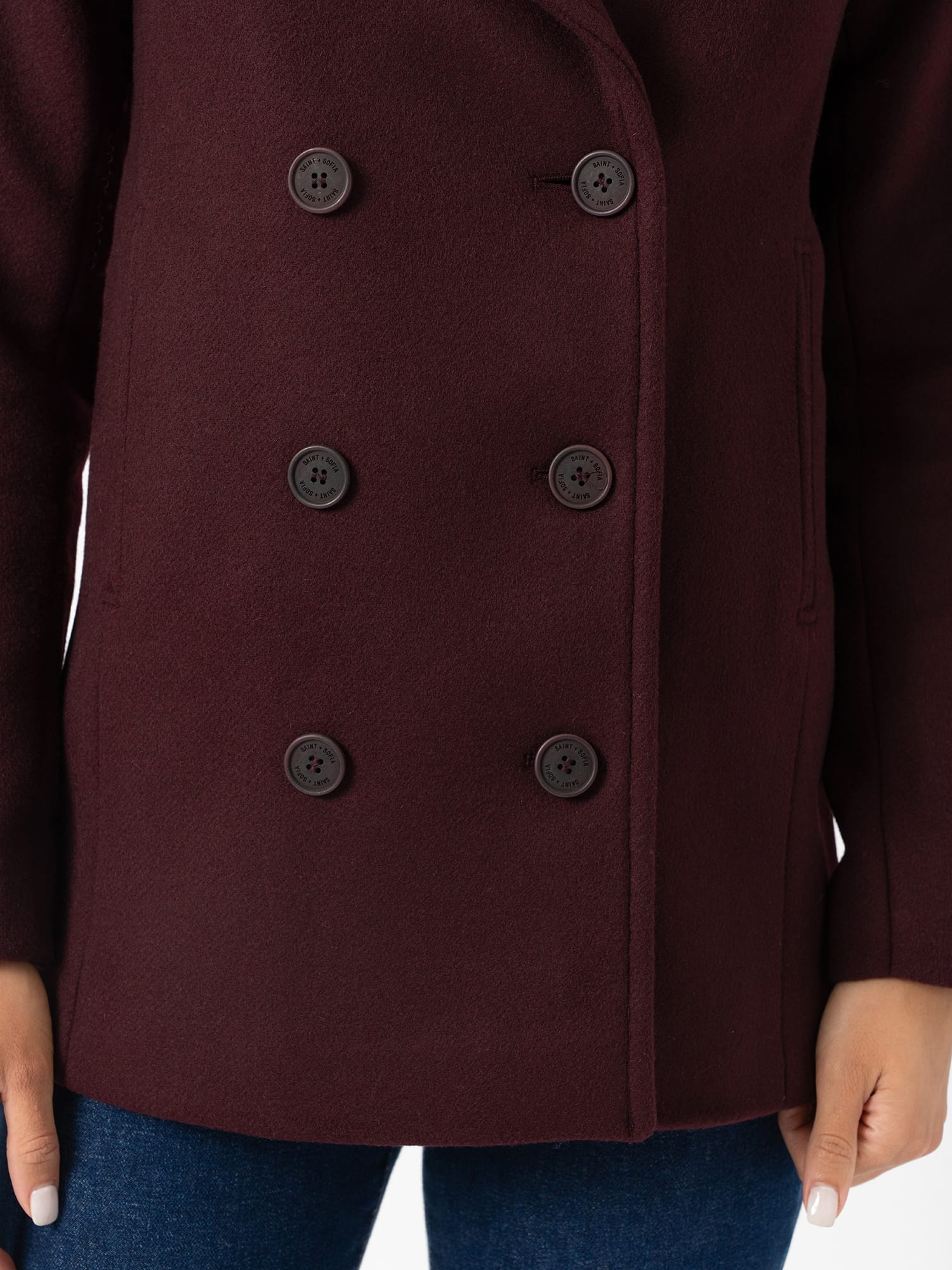 Quinn Pea Coat - Maroon - Women's Outerwears | Saint and Sofia® USA