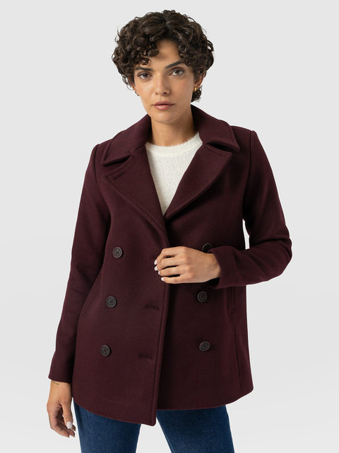 Quinn Pea Coat - Maroon - Women's Outerwears | Saint and Sofia® USA