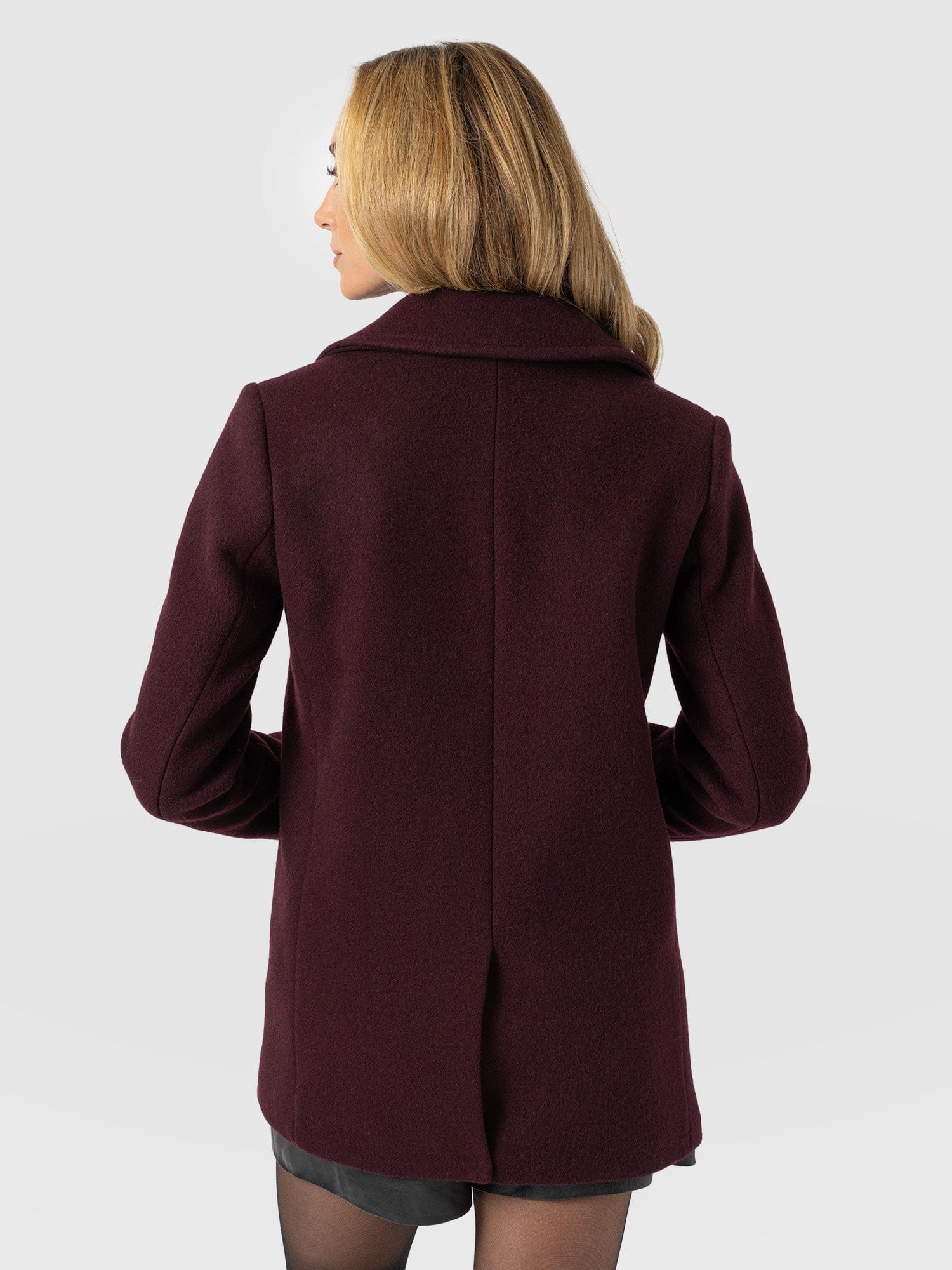 Quinn Pea Coat - Maroon - Women's Outerwears | Saint + Sofia® USA