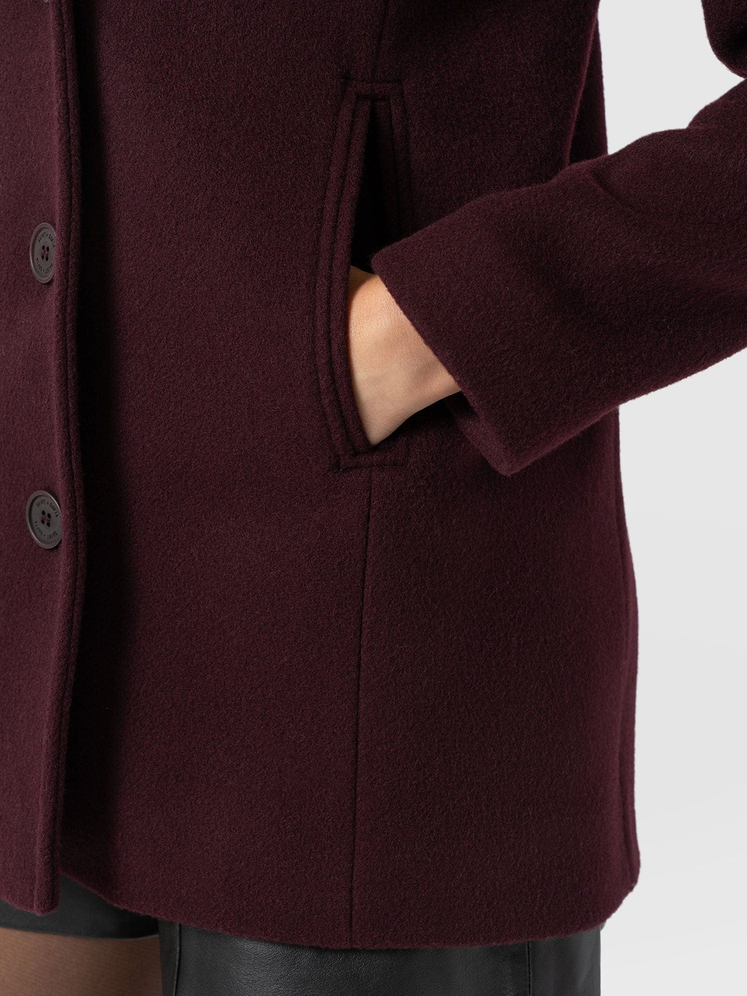 Quinn Pea Coat - Maroon - Women's Outerwears | Saint + Sofia® USA