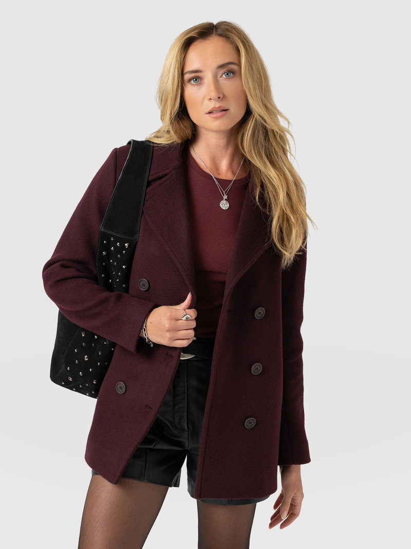 Quinn Pea Coat - Maroon - Women's Outerwears | Saint + Sofia® USA