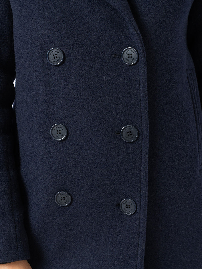 Quinn Pea Coat - Navy - Women's Outerwears | Saint and Sofia® USA