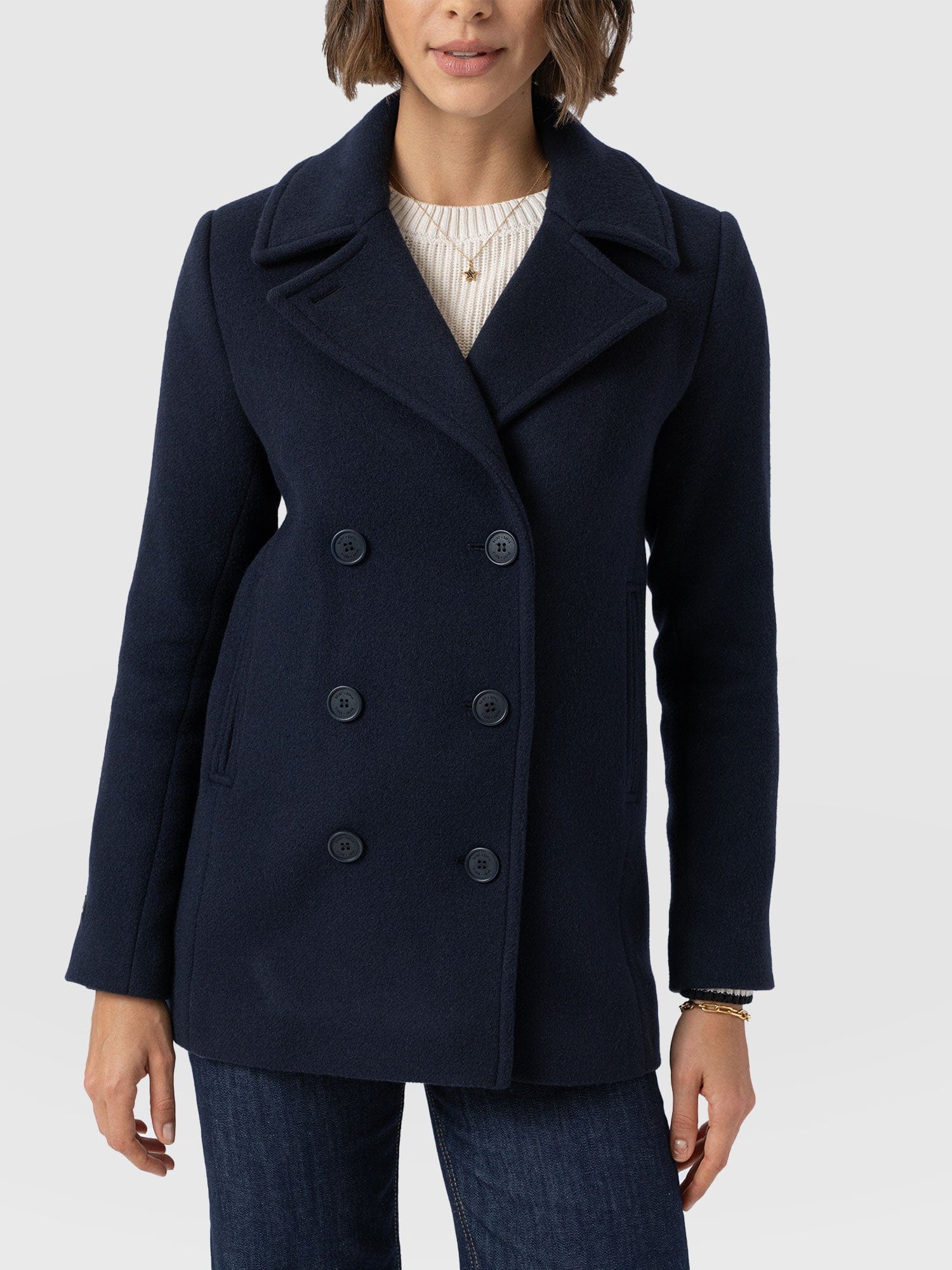 Quinn Pea Coat - Navy - Women's Outerwears | Saint + Sofia® USA