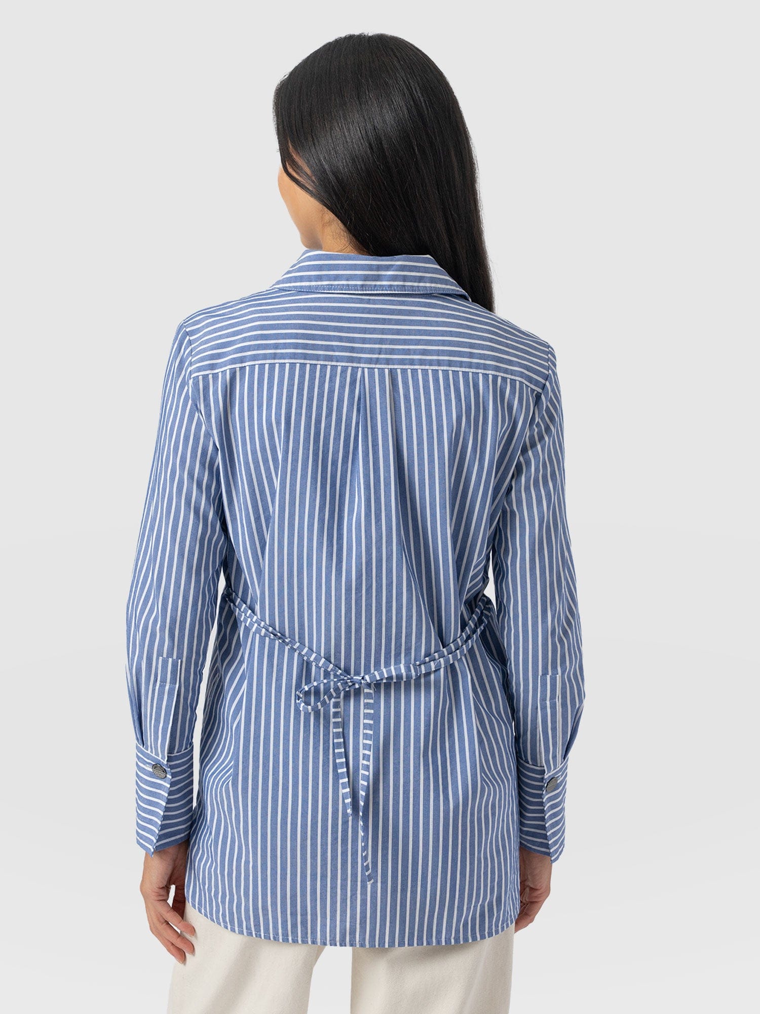 Raegan Tie Shirt - Blue Stripe - Women's Blouses | Saint + Sofia® USA
