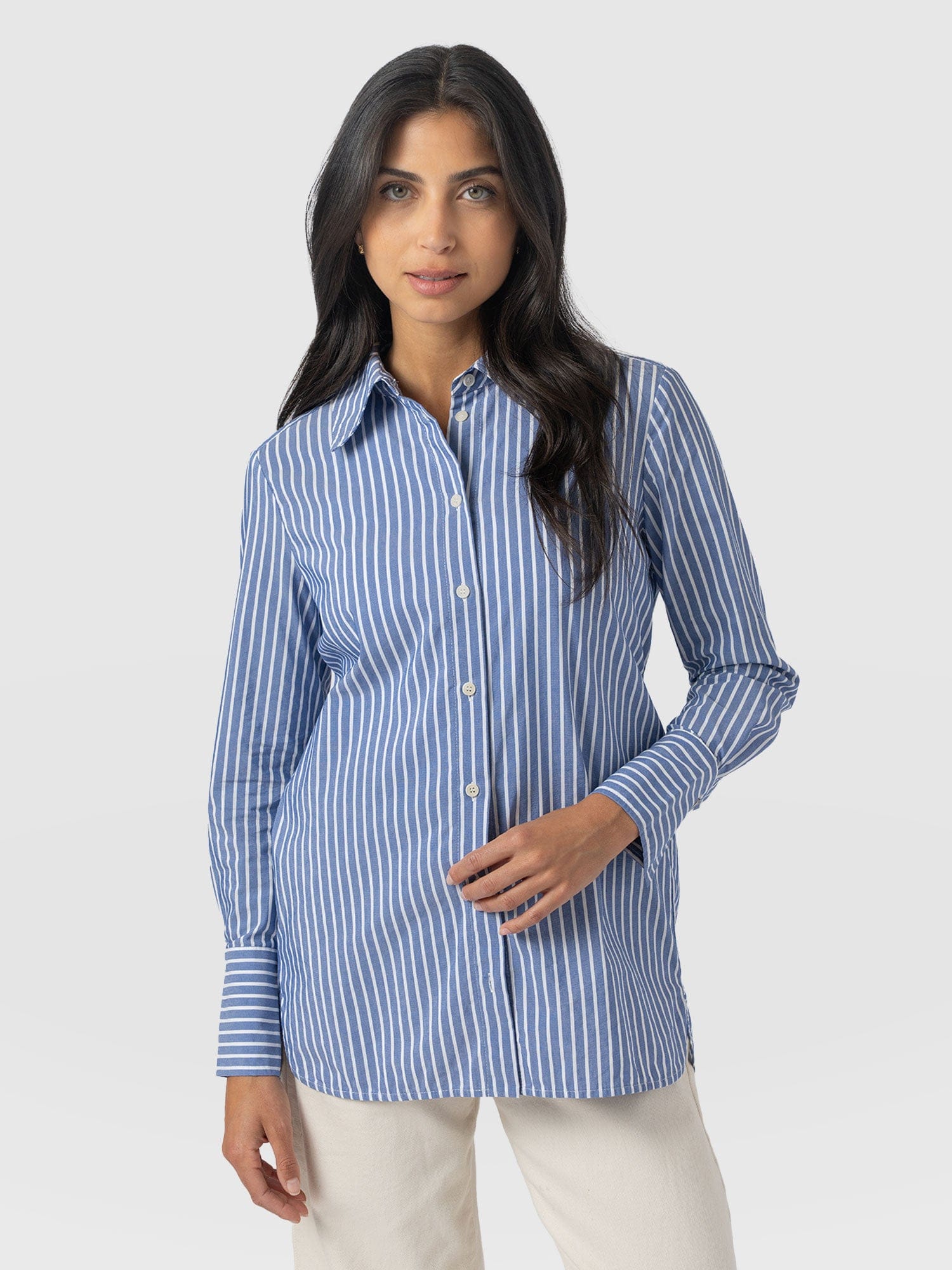 Raegan Tie Shirt - Blue Stripe - Women's Blouses | Saint + Sofia® USA