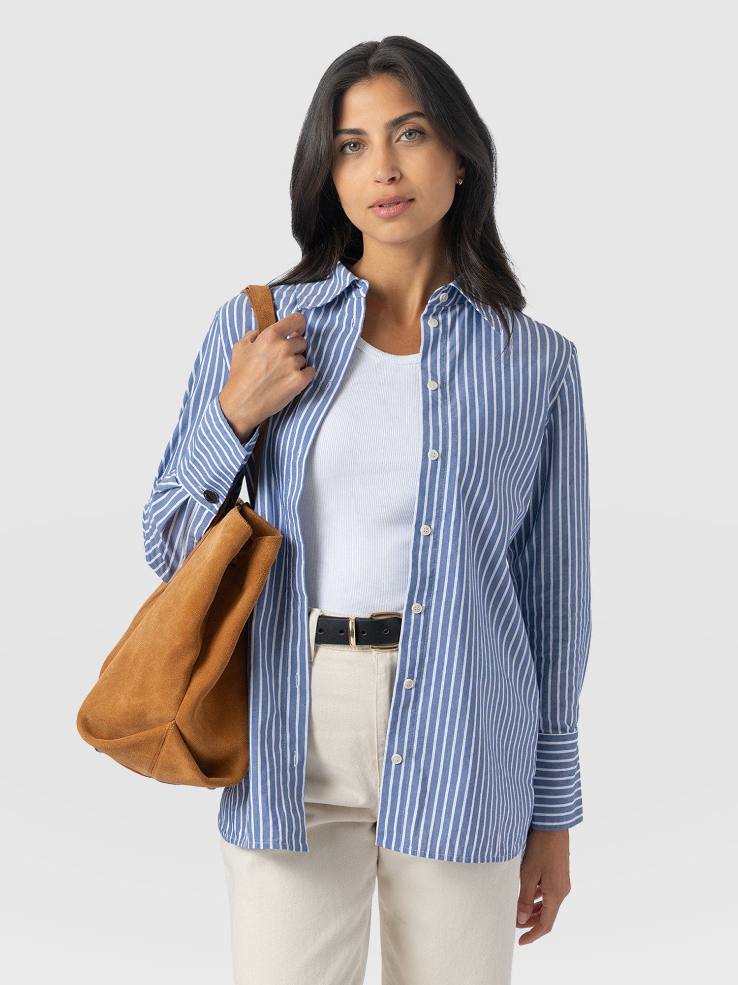Raegan Tie Shirt - Blue Stripe - Women's Blouses | Saint + Sofia® USA