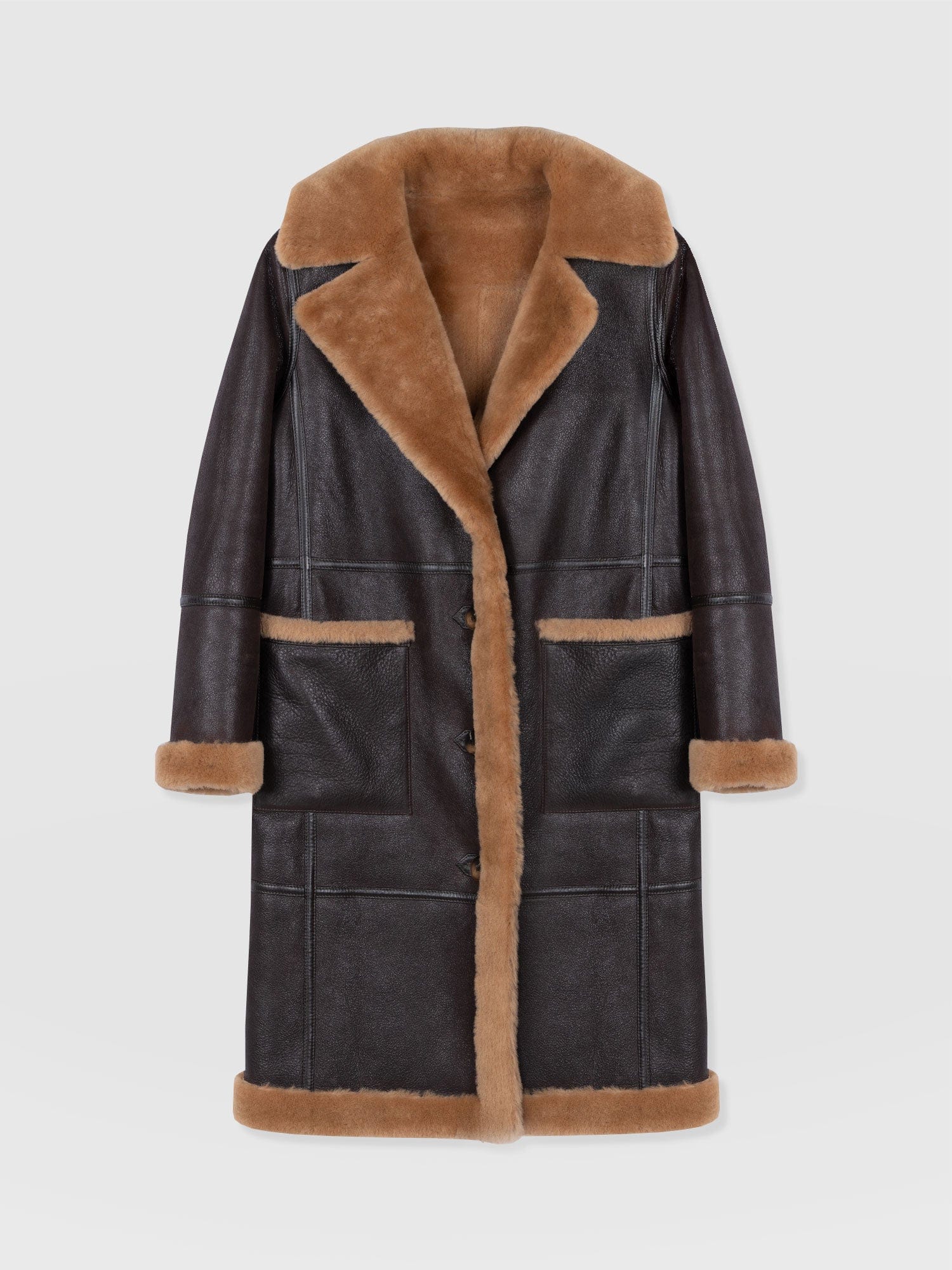 Ramone Shearling Reversible Coat - Brown - Women's Leathers | Saint + Sofia® USA