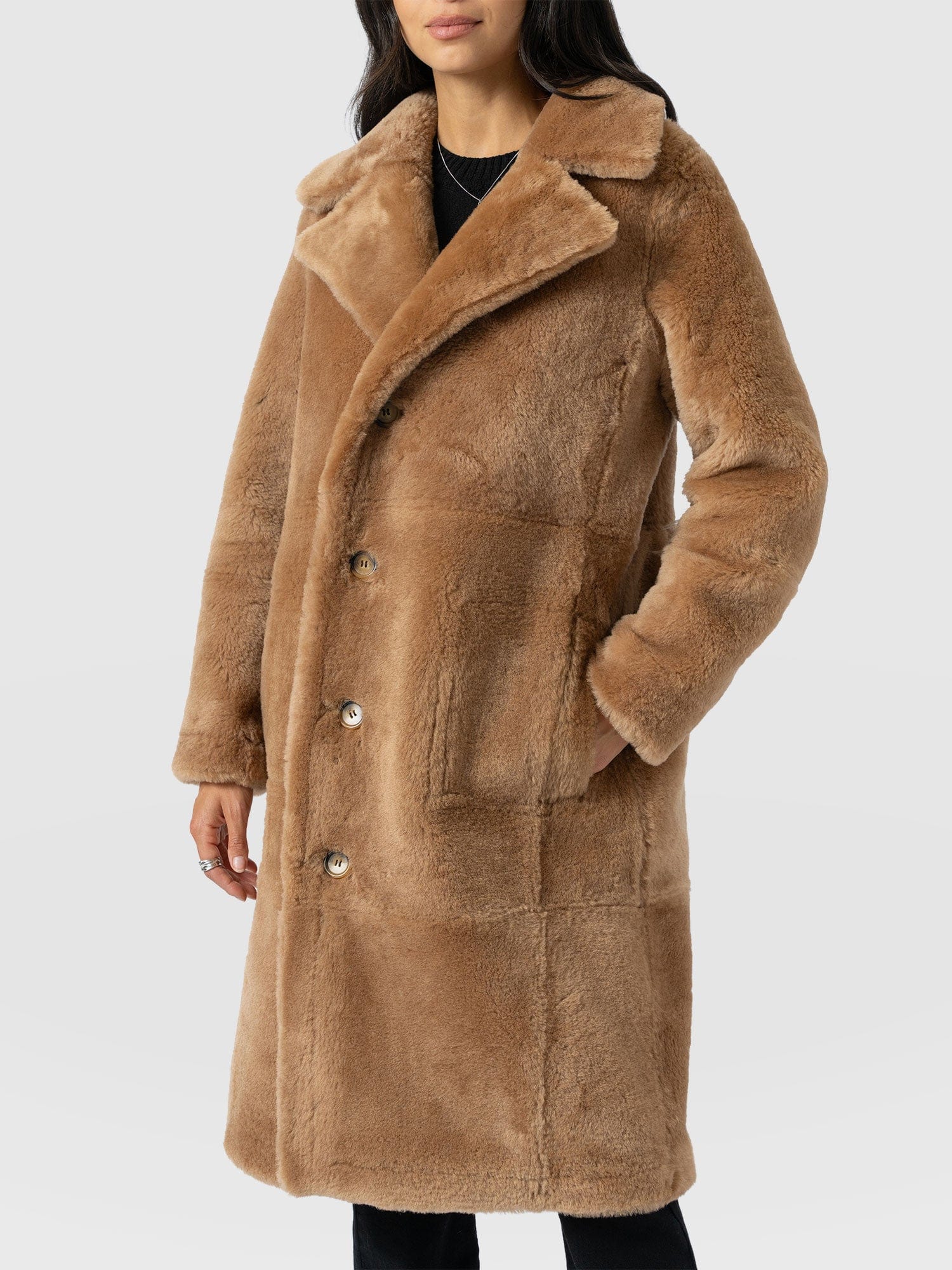Ramone Shearling Reversible Coat - Brown - Women's Leathers | Saint + Sofia® USA
