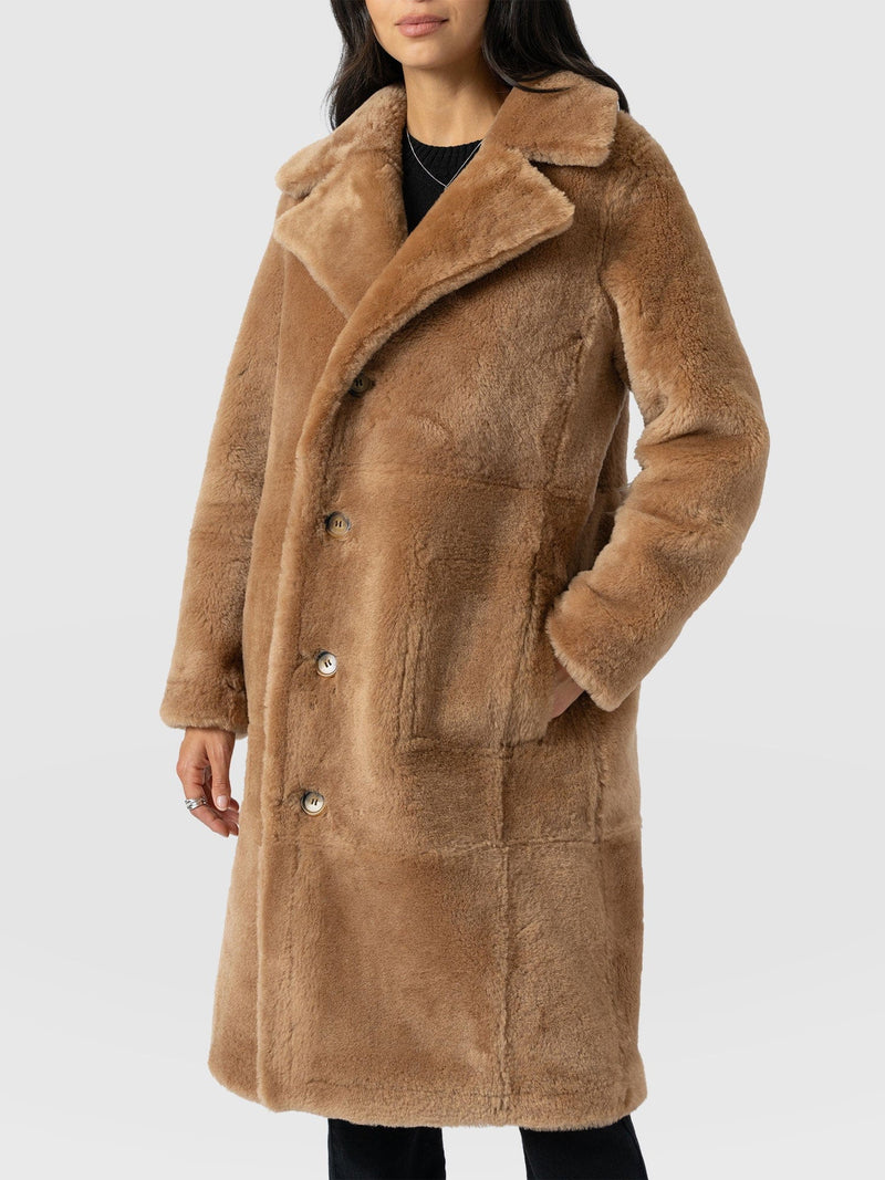 Ramone Shearling Reversible Coat - Brown - Women's Leathers | Saint + Sofia® USA