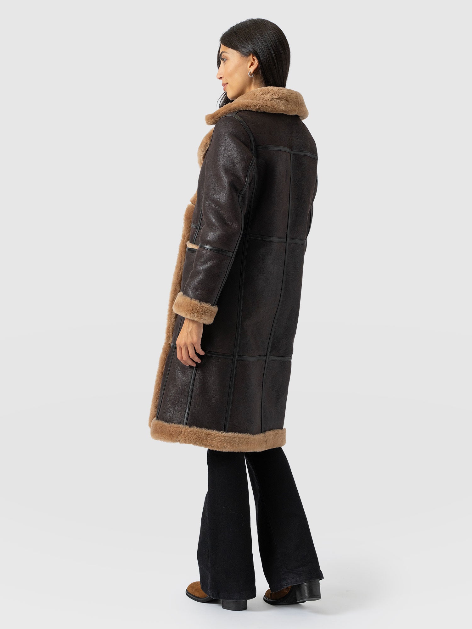 Ramone Shearling Reversible Coat - Brown - Women's Leathers | Saint + Sofia® USA