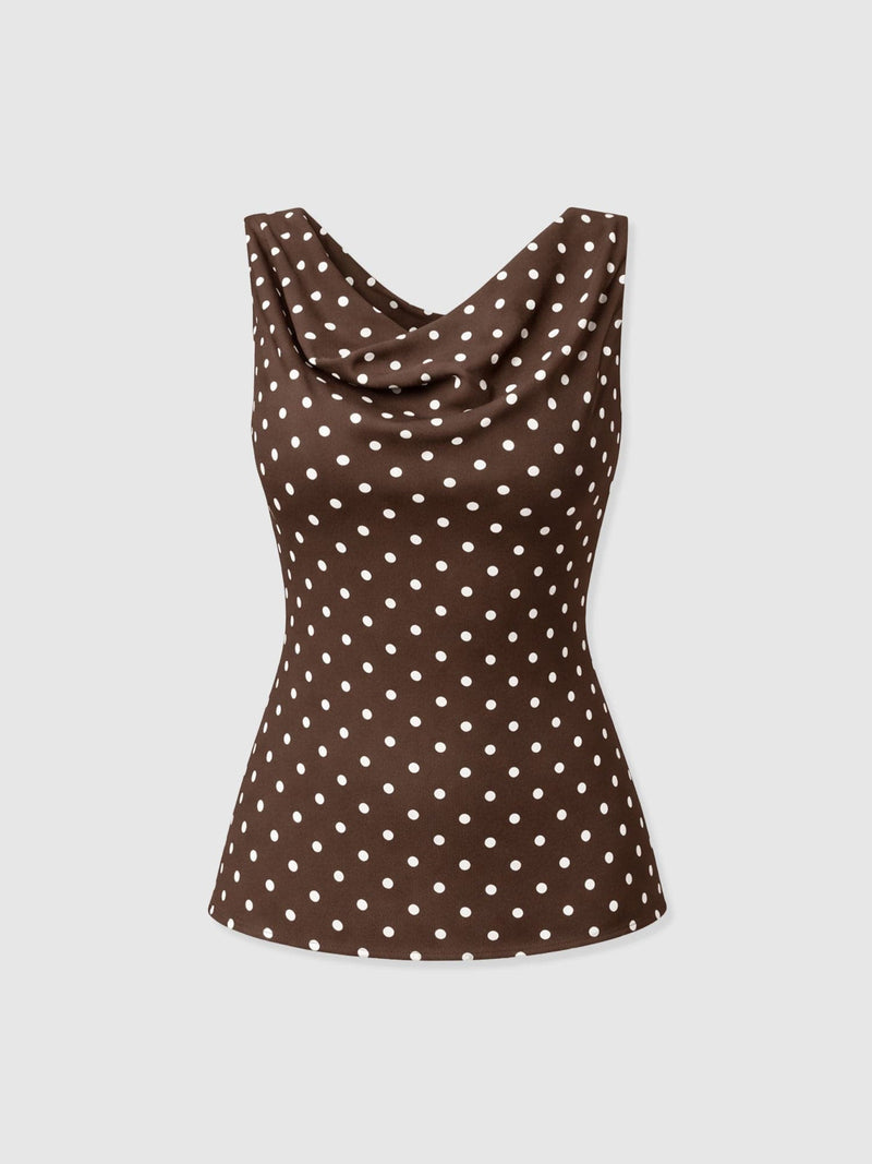 Raye Cowl Cami - Brown Polka Dot - Women's T-shirts | Saint + Sofia® USA