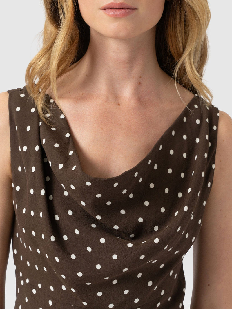 Raye Cowl Cami - Brown Polka Dot - Women's T-shirts | Saint + Sofia® USA