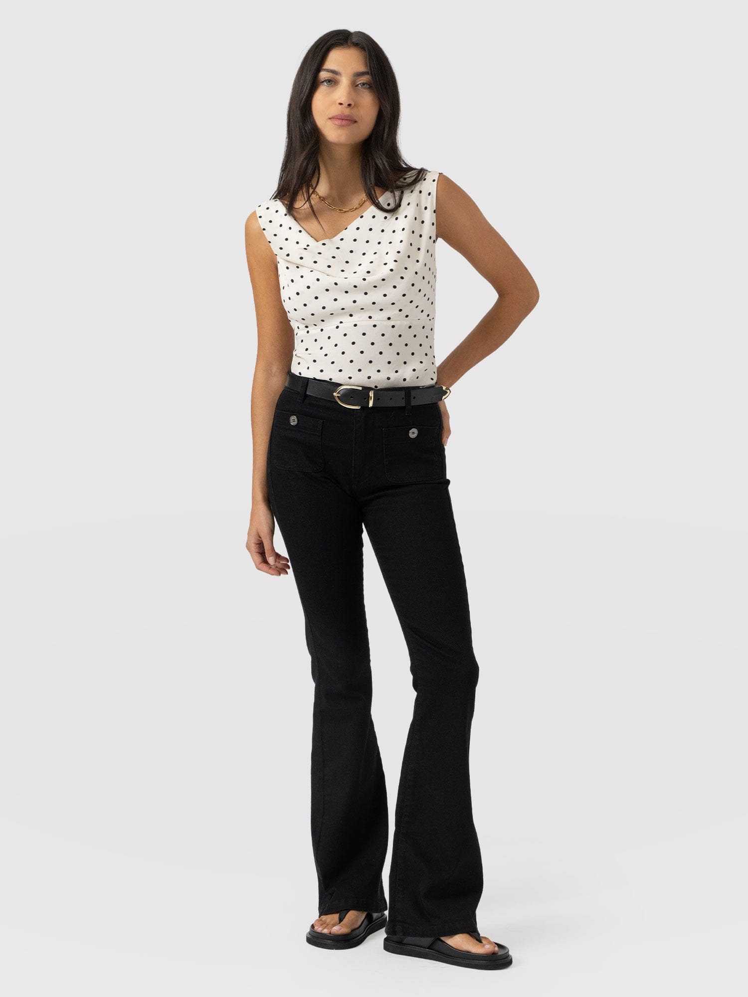 Raye Cowl Cami - Cream Polka Dot - Women's T-shirts | Saint + Sofia® USA