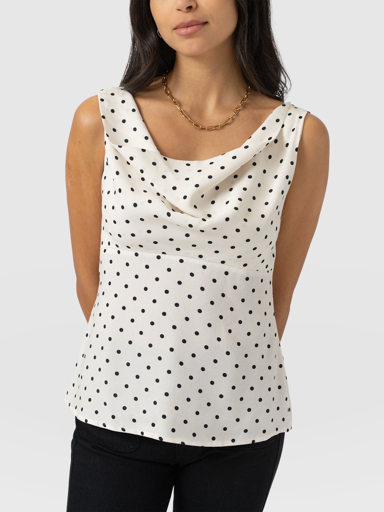 Raye Cowl Cami - Cream Polka Dot - Women's T-shirts | Saint + Sofia® USA