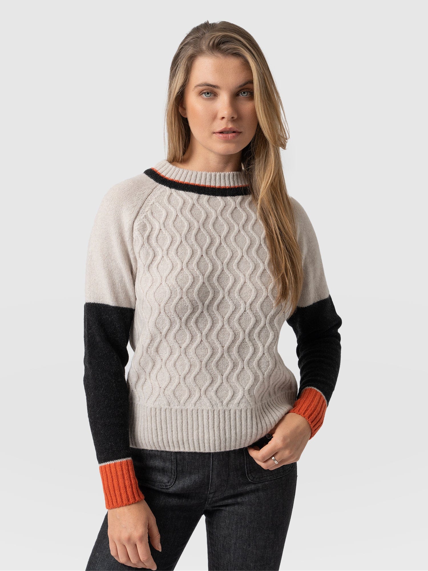 Rayner Cashmere Sweater Black/Beige/Orange - Women's Sweaters | Saint + Sofia® USA