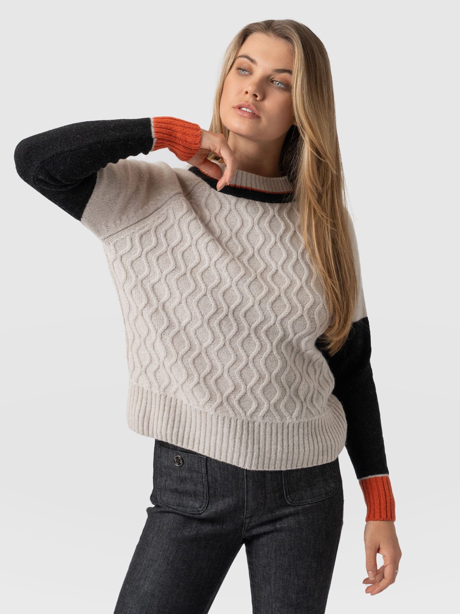 Rayner Cashmere Sweater Black/Beige/Orange - Women's Sweaters | Saint + Sofia® USA