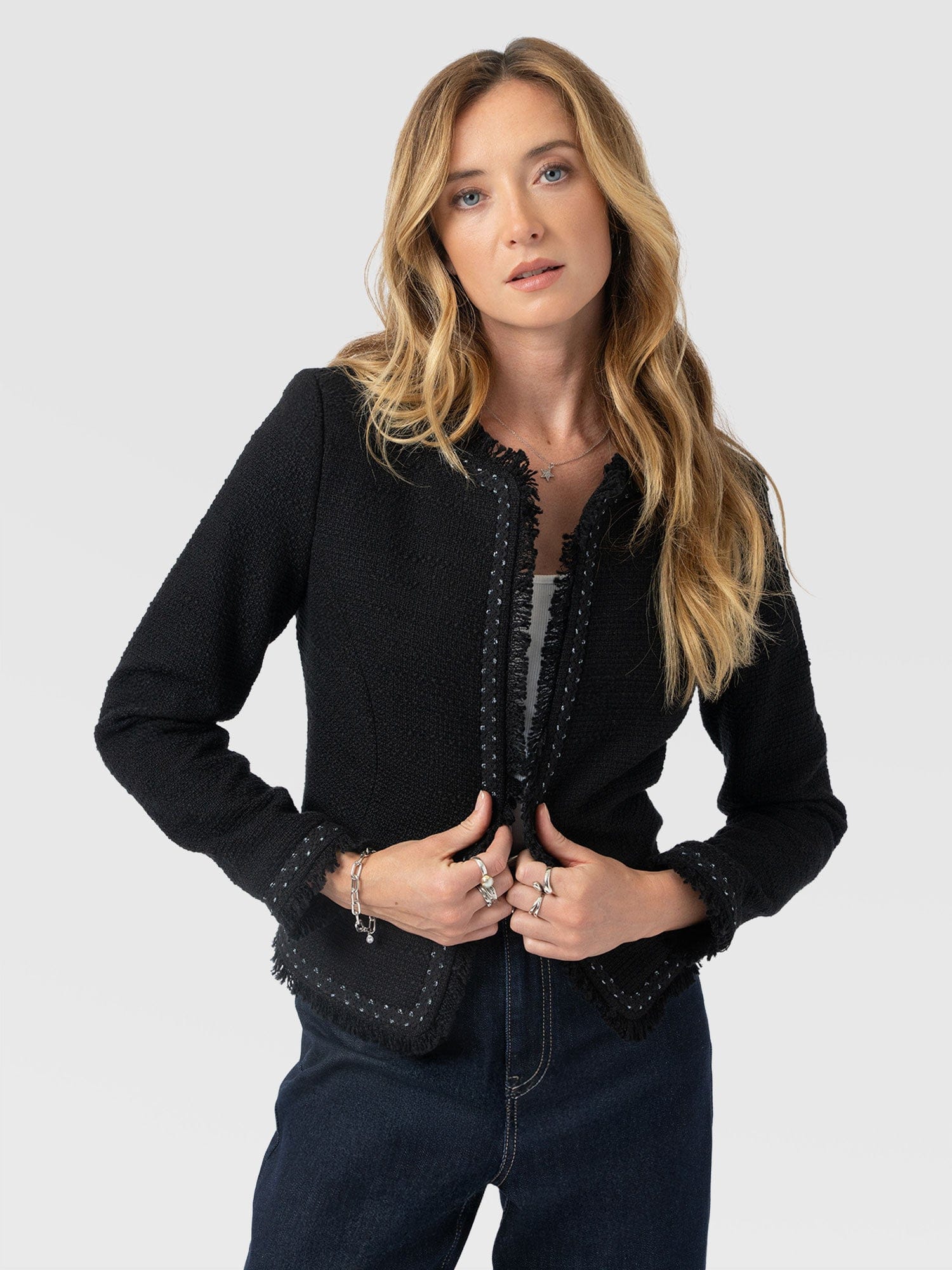 Rayner Jacket Black Bouclé - Women's Jackets | Saint + Sofia® US