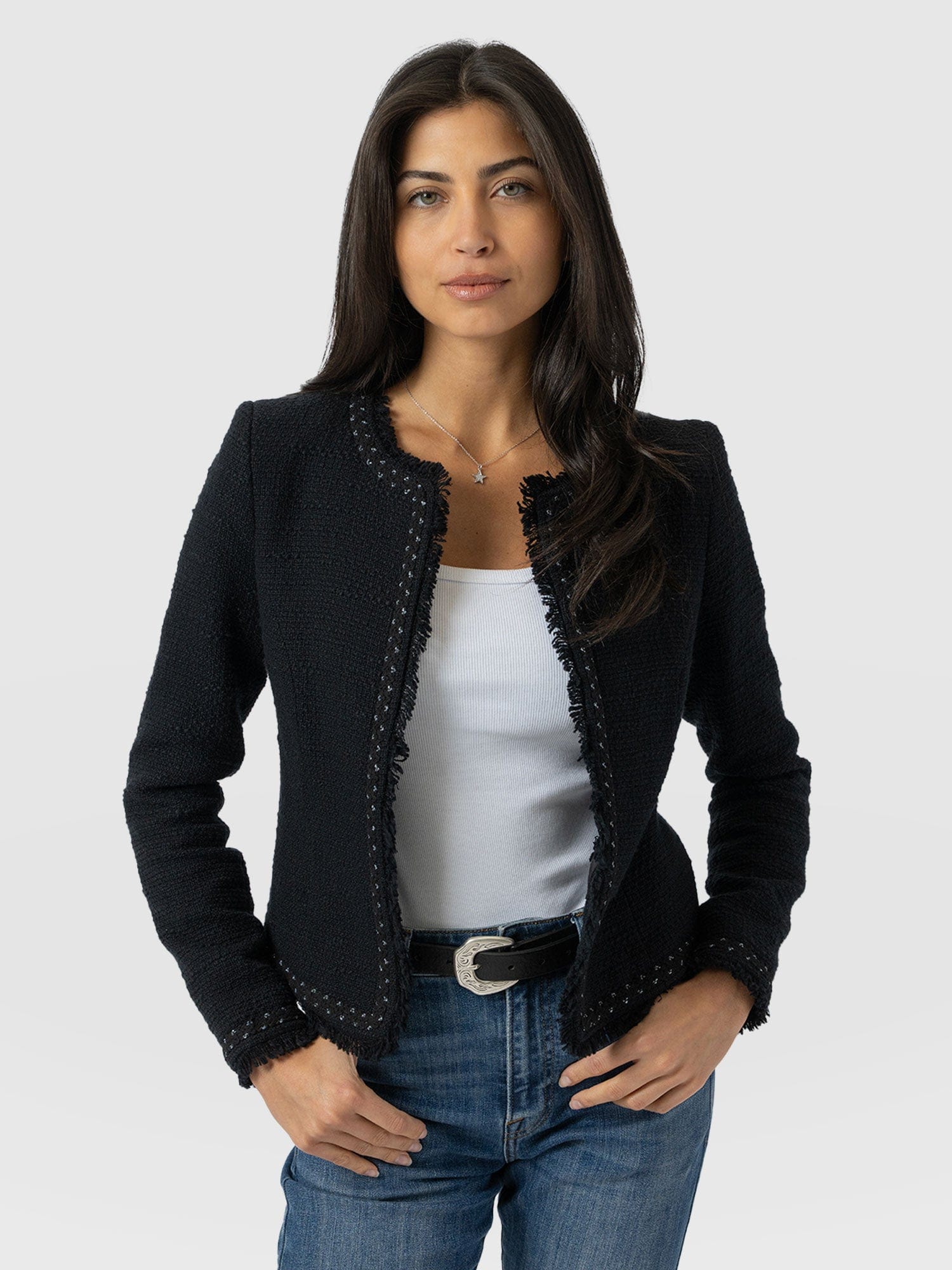 Rayner Jacket Black Bouclé - Women's Jackets | Saint + Sofia® USA