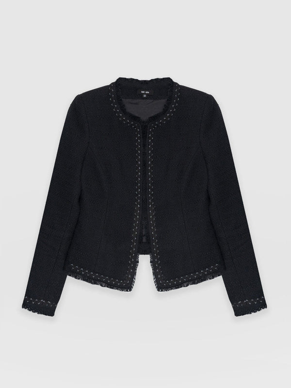 Classy Ladies Boucle Blazer Jacket with Glitter Black #J1086