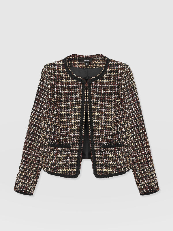 Rayner Jacket - Black/Burgundy/Gold Boucle - Women's Jackets | Saint + Sofia® USA