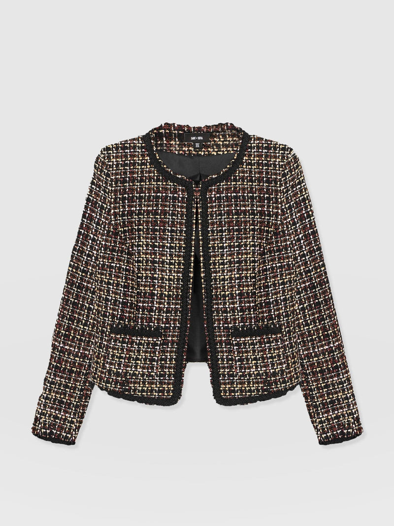 Rayner Jacket - Black/Burgundy/Gold Boucle - Women's Jackets | Saint + Sofia® USA