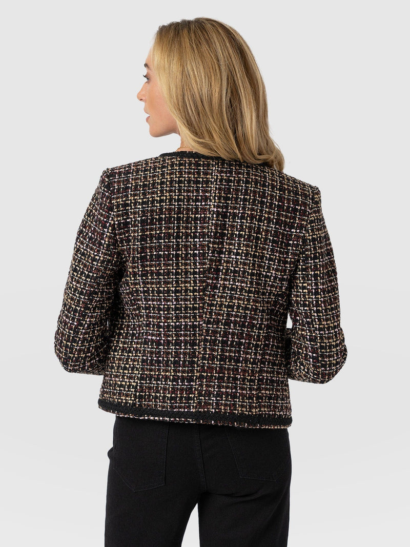 Rayner Jacket - Black/Burgundy/Gold Boucle - Women's Jackets | Saint + Sofia® USA