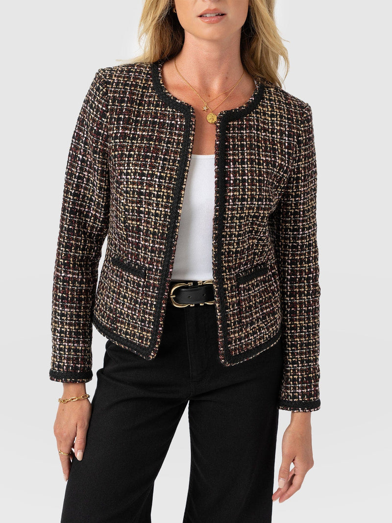 Rayner Jacket - Black/Burgundy/Gold Boucle - Women's Jackets | Saint + Sofia® USA