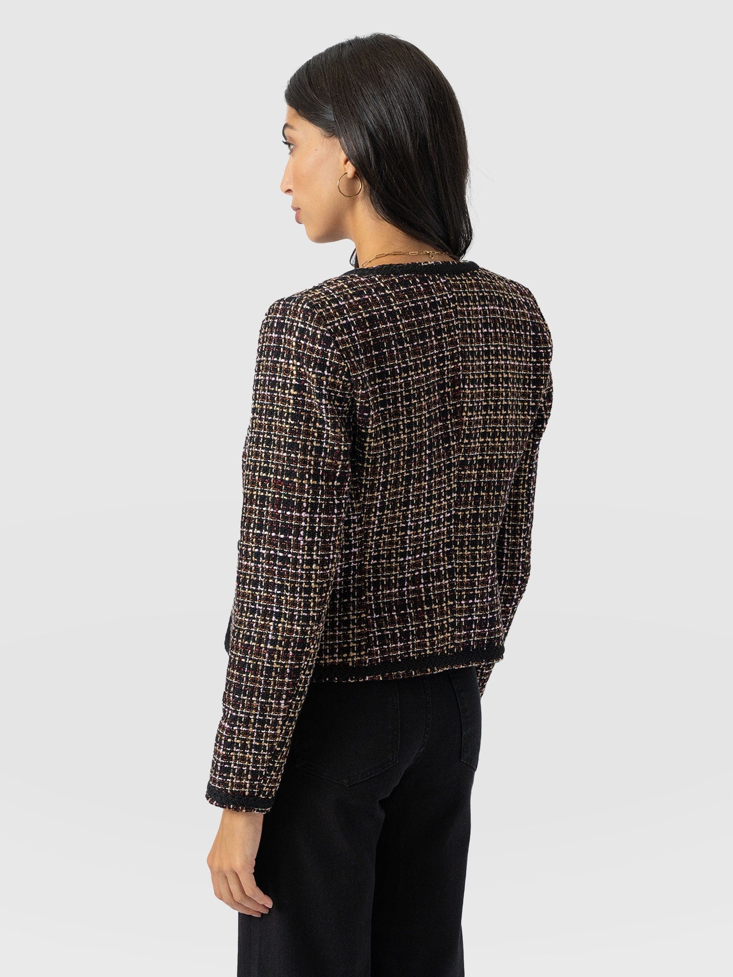 Rayner Jacket - Black/Burgundy/Gold Boucle - Women's Jackets | Saint + Sofia® USA