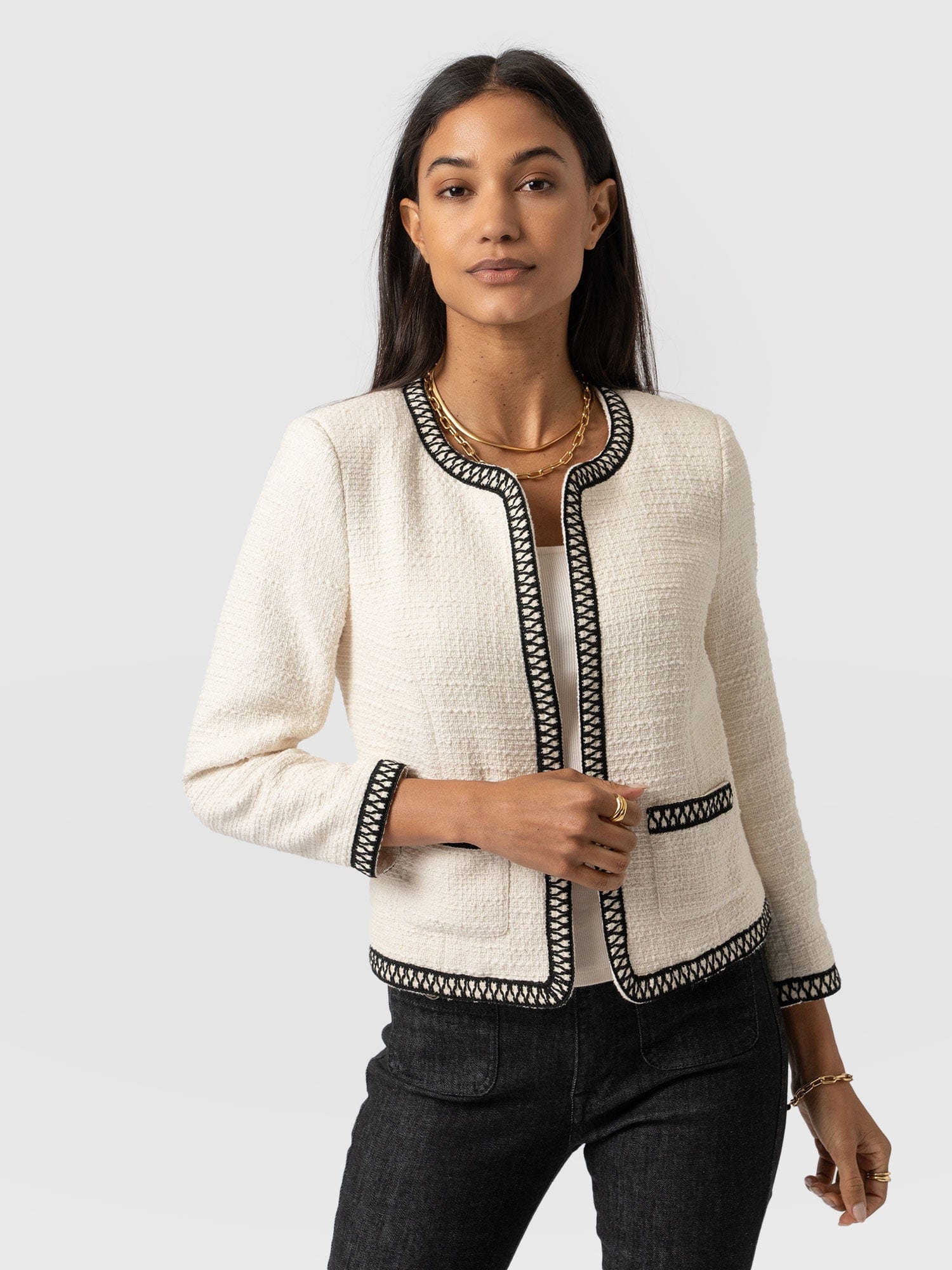 Rayner Jacket Cream/Black - Women's Jackets | Saint + Sofia® US
