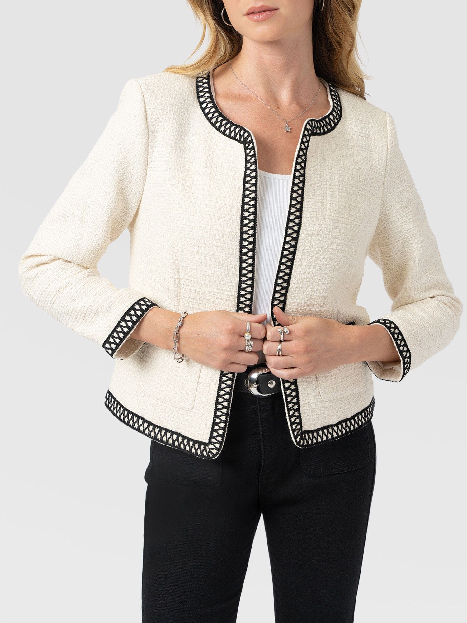 Rayner Jacket Cream/Black - Women's Jackets | Saint + Sofia® US