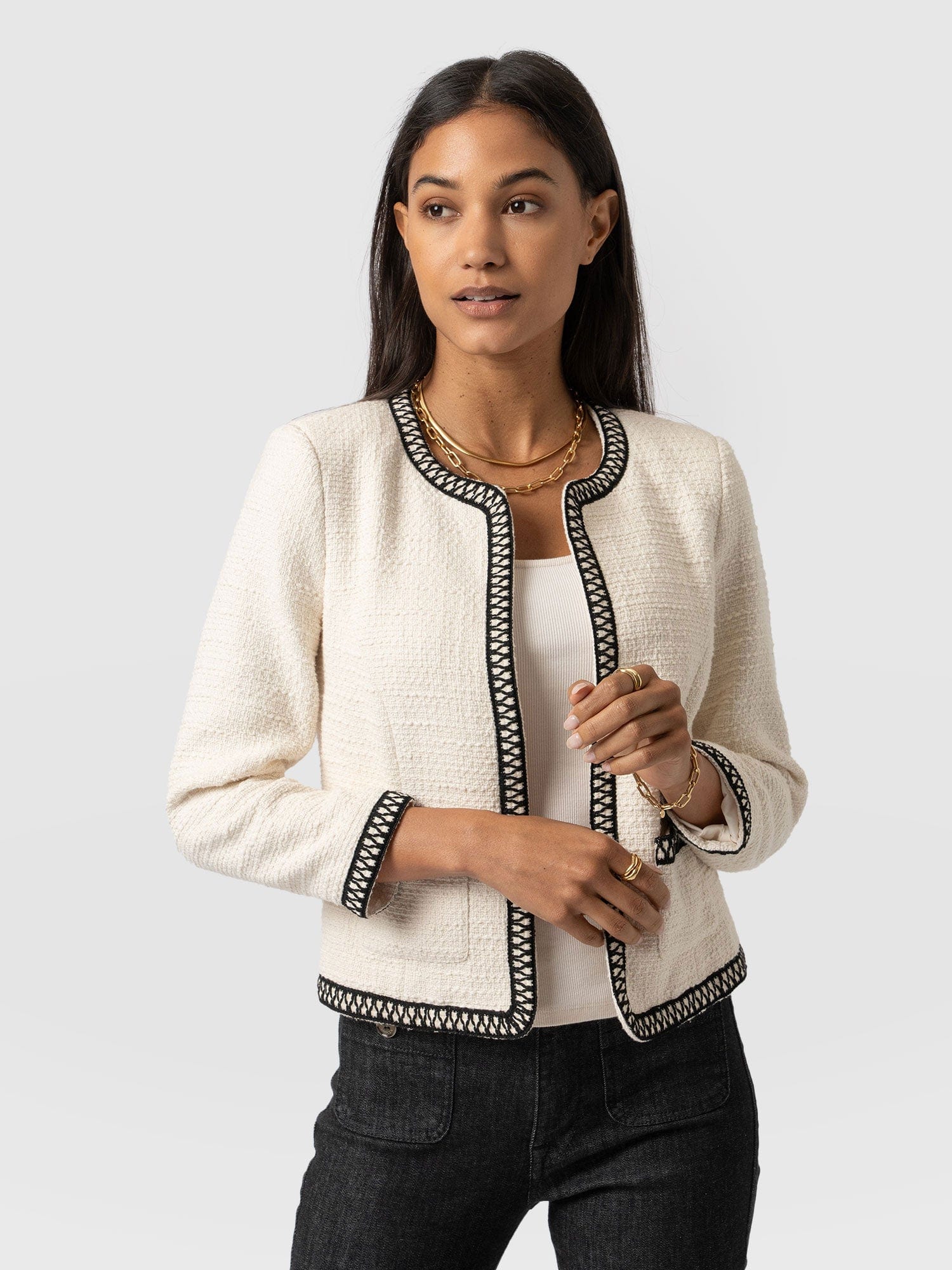 Rayner Jacket Cream/Black - Women's Jackets | Saint + Sofia® USA