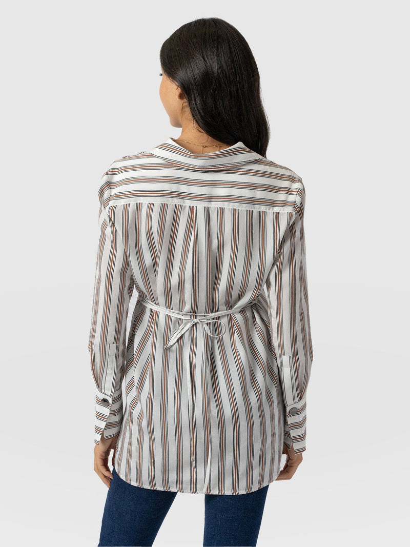 Reagan Tie Shirt - Beige Stripe - Women's Shirts | Saint + Sofia® US