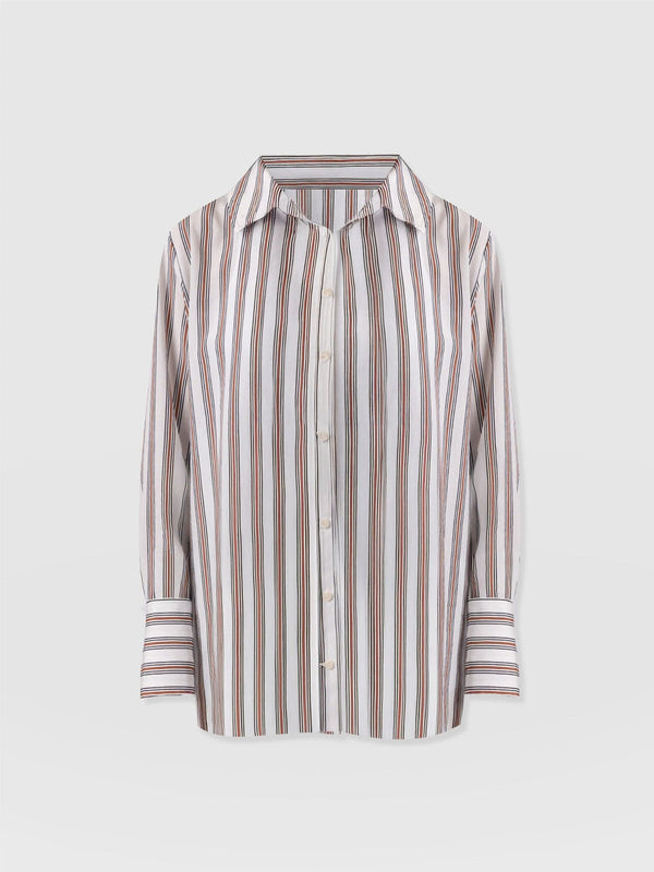 Reagan Tie Shirt - Beige Stripe - Women's Shirts | Saint + Sofia® US