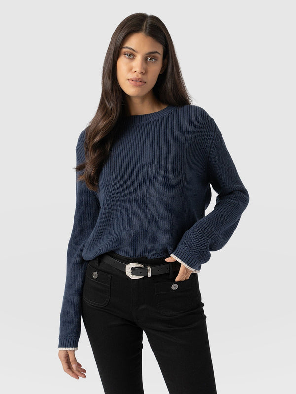 Remy Crop Jumper Navy - Women's Jumpers | Saint + Sofia® UK