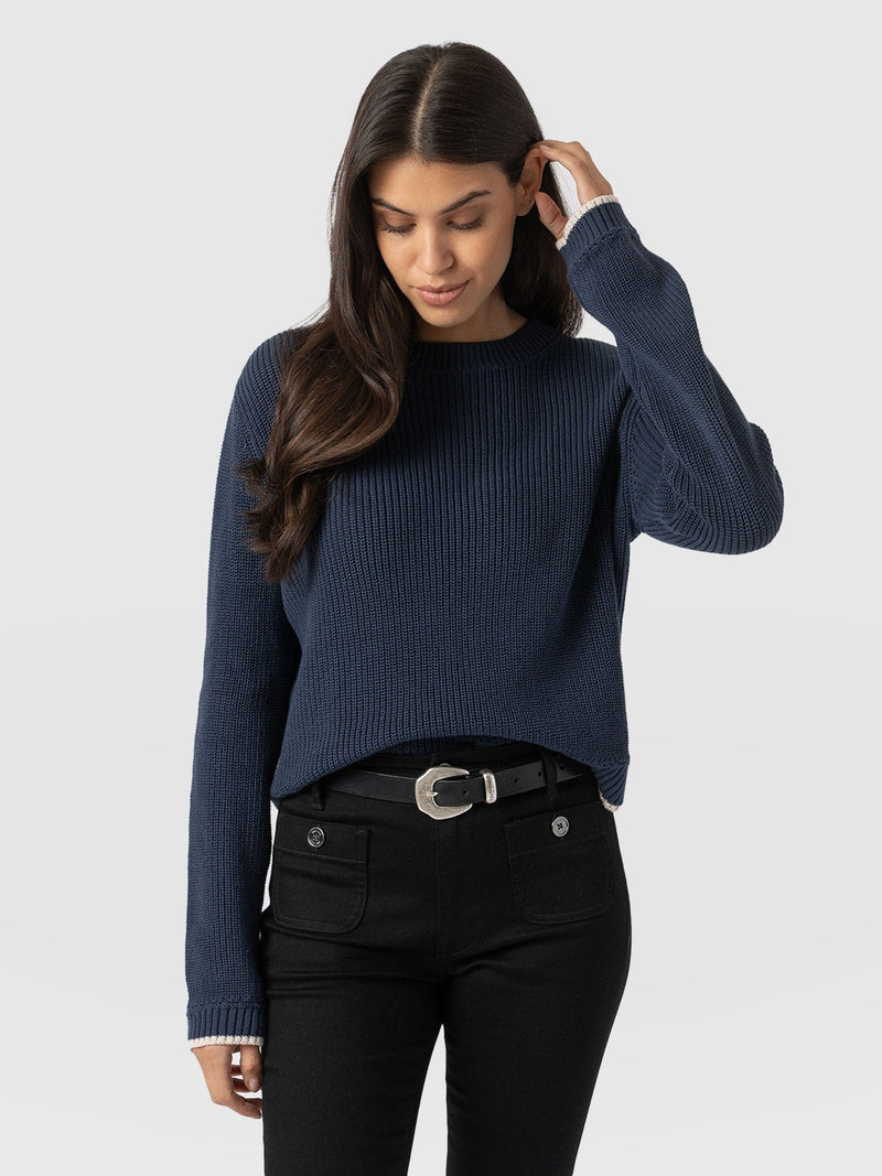 Remy Crop Jumper Navy - Women's Jumpers | Saint + Sofia® UK